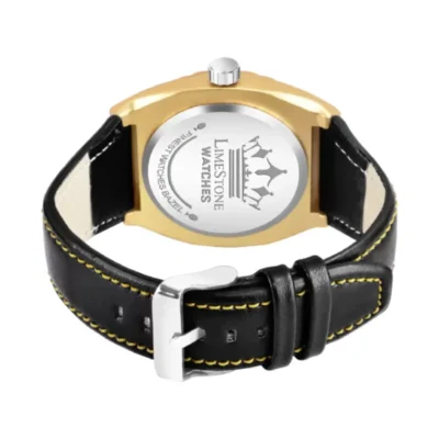 Limestone LUXE123 Watch, Men's Black Leather Strap Watch, 3D Cut Dial Watch