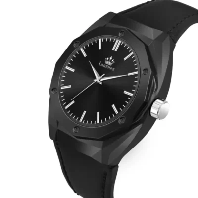Limestone Luxe125 Watch, Men's Analog Timepiece, Black Leather Strap Watch