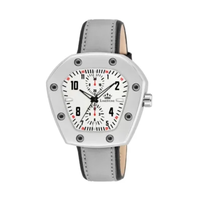 Limestone LUXE136 Watch, Men's Silver Dial Leather Strap Watch, Hexagonal Dial Grey Leather Watch