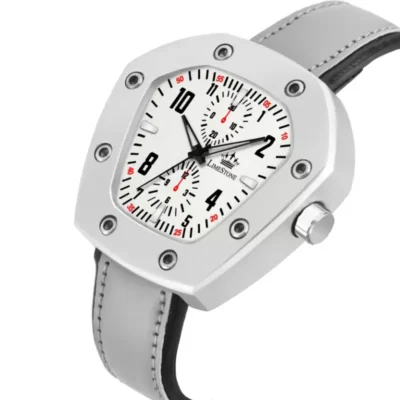 Limestone LUXE136 Watch, Men's Silver Dial Leather Strap Watch, Hexagonal Dial Grey Leather Watch