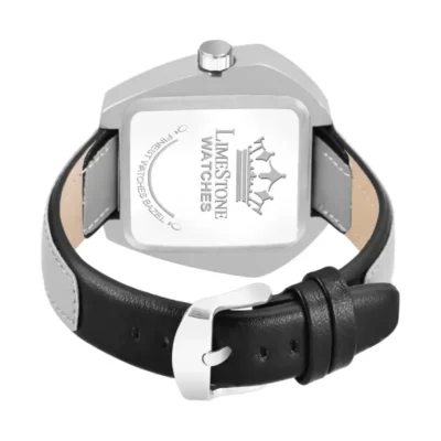 Limestone LUXE136 Watch, Men's Silver Dial Leather Strap Watch, Hexagonal Dial Grey Leather Watch