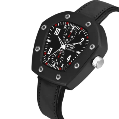Limestone LUXE137 hexagonal dial watch, black leather strap men's watch