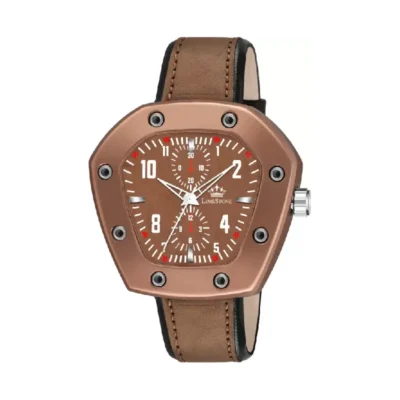 Limestone LUXE139 Hexagonal Brown Dial Brown Leather Strap Analog Watch for Men