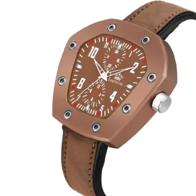 Limestone LUXE139 Hexagonal Brown Dial Brown Leather Strap Analog Watch for Men