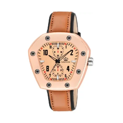 Limestone LUXE140 Hexagonal Rose Gold Dial Brown Leather Strap Watch - Men's Luxury Timepiece