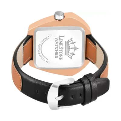 Limestone LUXE140 Hexagonal Rose Gold Dial Brown Leather Strap Watch - Men's Luxury Timepiece