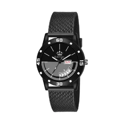 Limestone LS1366 women's smiley watch, black grey dial, silicon mesh strap