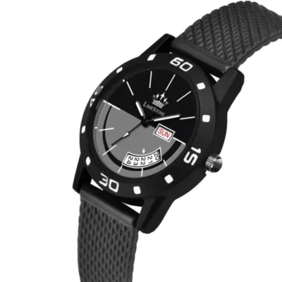 Limestone LS1366 women's smiley watch, black grey dial, silicon mesh strap