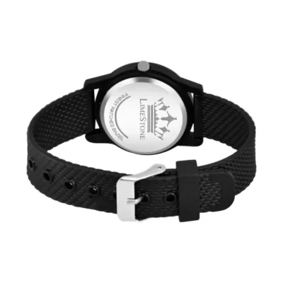 Limestone LS1366 women's smiley watch, black grey dial, silicon mesh strap