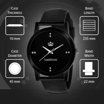 Limestone black dial watch, Limestone LS2734 Wolf Gents mesh strap watch